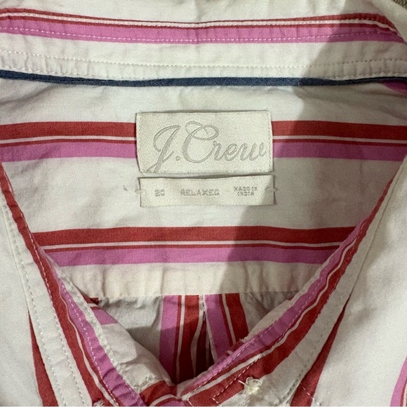 J Crew Poplin Shirt Top Pink White Stripe Relaxed Fit Washed Cotton Sz 20 Preppy - Picture 2 of 11
